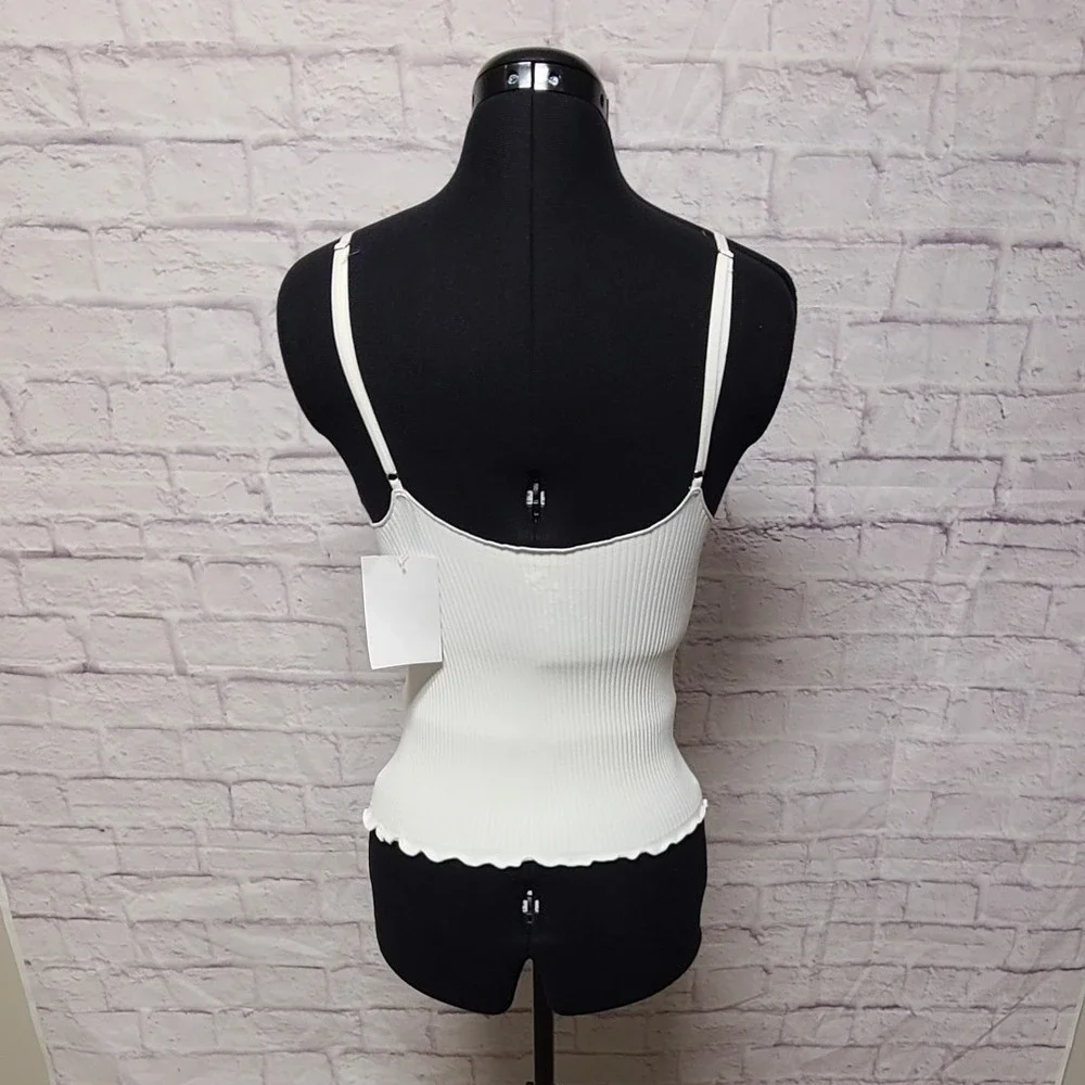 Intimately Free People White Ribbed Seamless Cami V-Neck Lettuce Edge M/L NWT